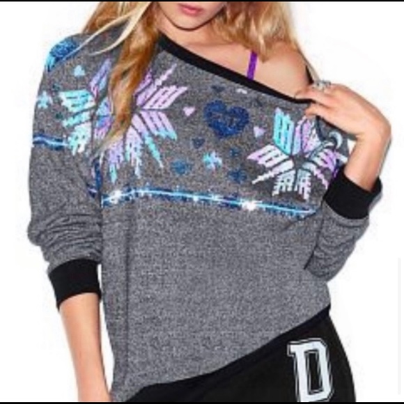 Victoria’s Secret PINK Snowflake & Heart Sequin Sweatshirt - Picture 2 of 4